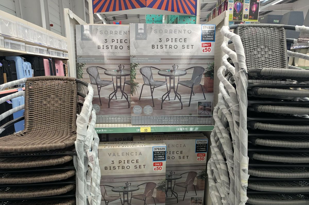 An image of bistro sets on sale at a B&M store