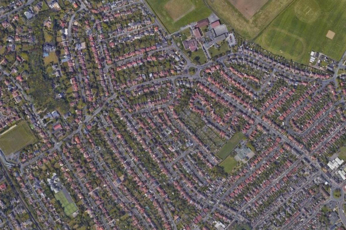 An aerial view of Crosby