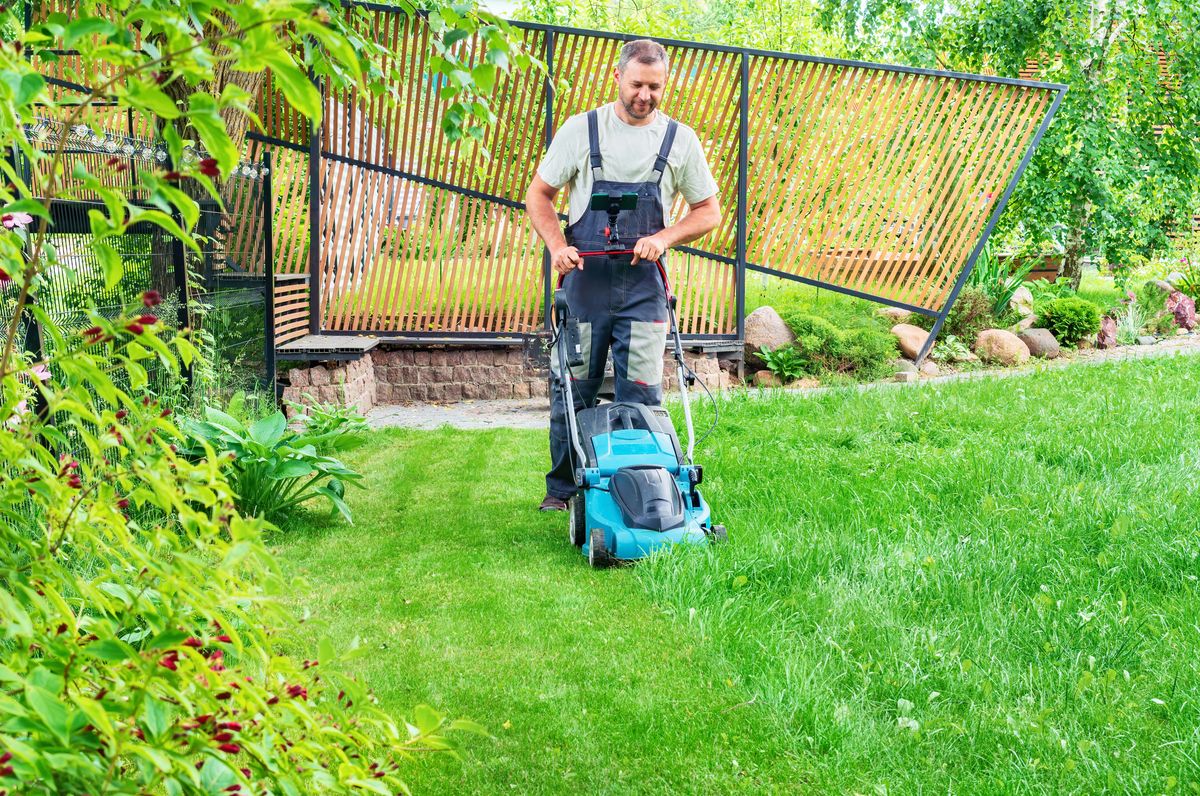 man mowing the grass