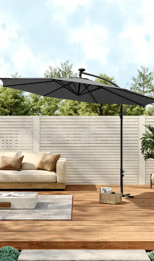 The Living and Home's Garden Parasol with LED Lights is on sale.