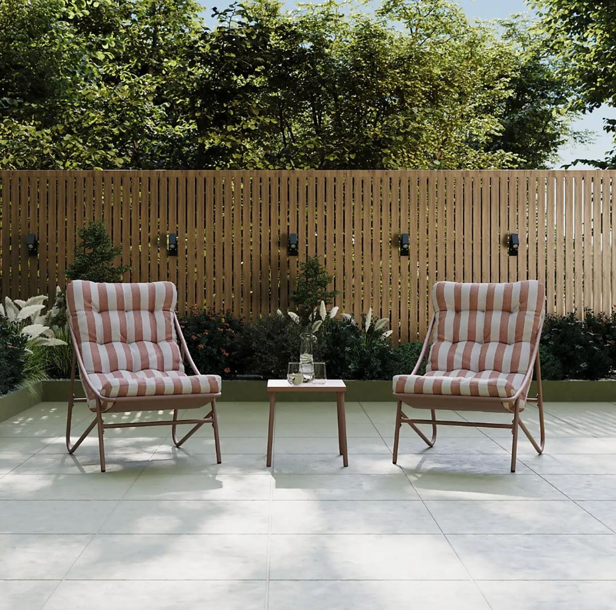 Dunelm's Stripe Cushioned Bistro Set in pink