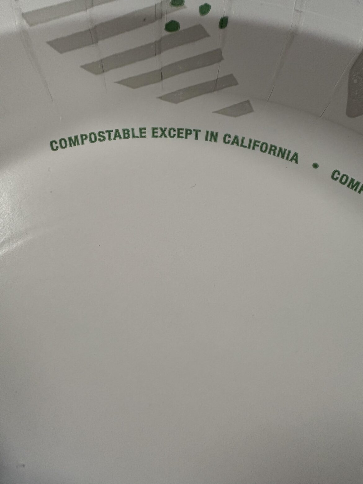 paper plate says “compostable except in california” ?