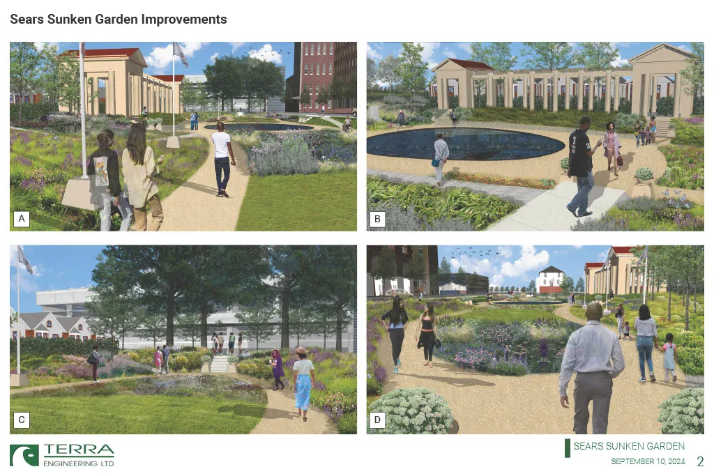 Renderings of renovations to the Sears Sunken Garden in North Lawndale at 3330 W. Arthington St.