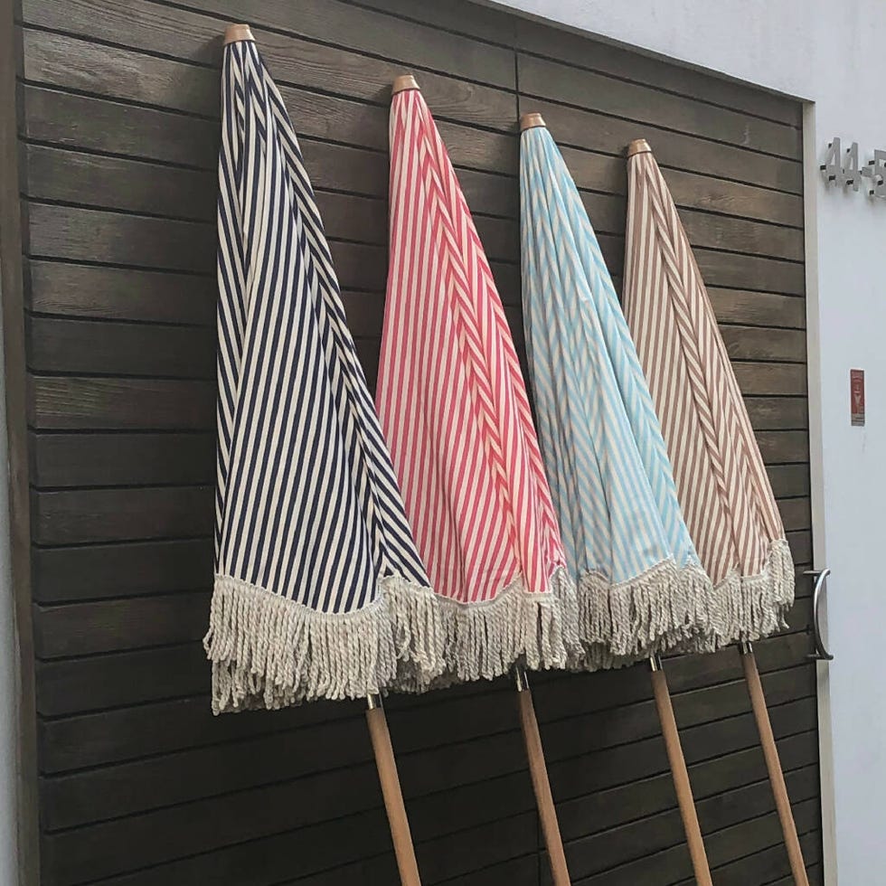 Midnight Blue/Antique White Stripe Large Tassel Fringed Outdoor Parasol