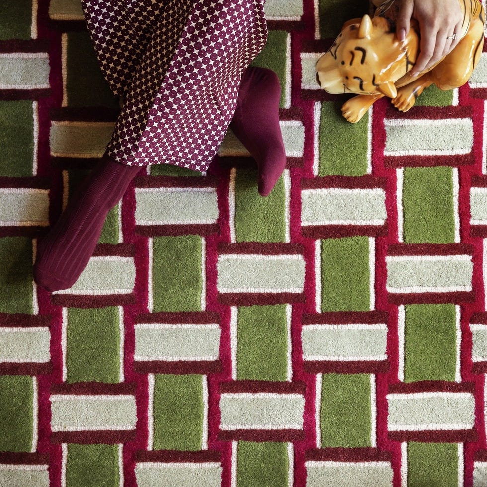 Habitat Mid Century Burgundy Wool Cut Pile Rug