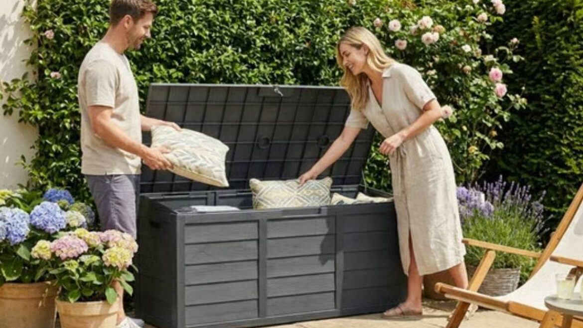 Weatherproof garden storage box with lockable lid now less than half price OK! Magazine