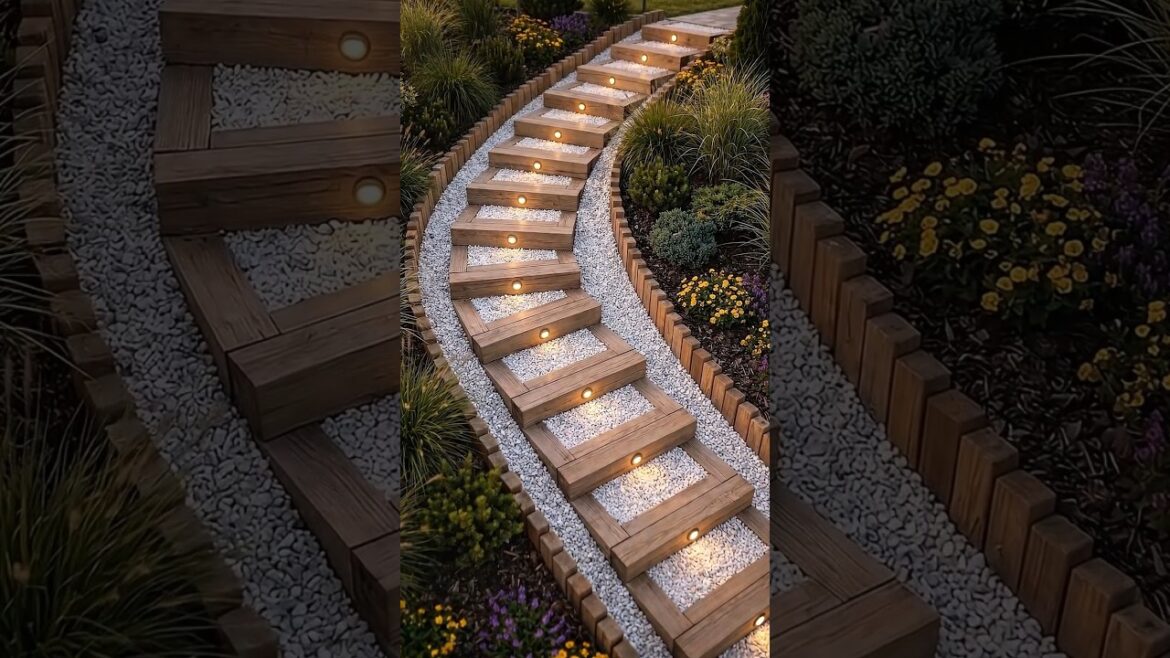 Creative Garden Stair Path with LED Lights | Backyard Upgrade #gardendesign#gardenstairs#landscaping Creative Garden Stair Path with LED Lights | Backyard Upgrade #gardendesign#gardenstairs#landscaping