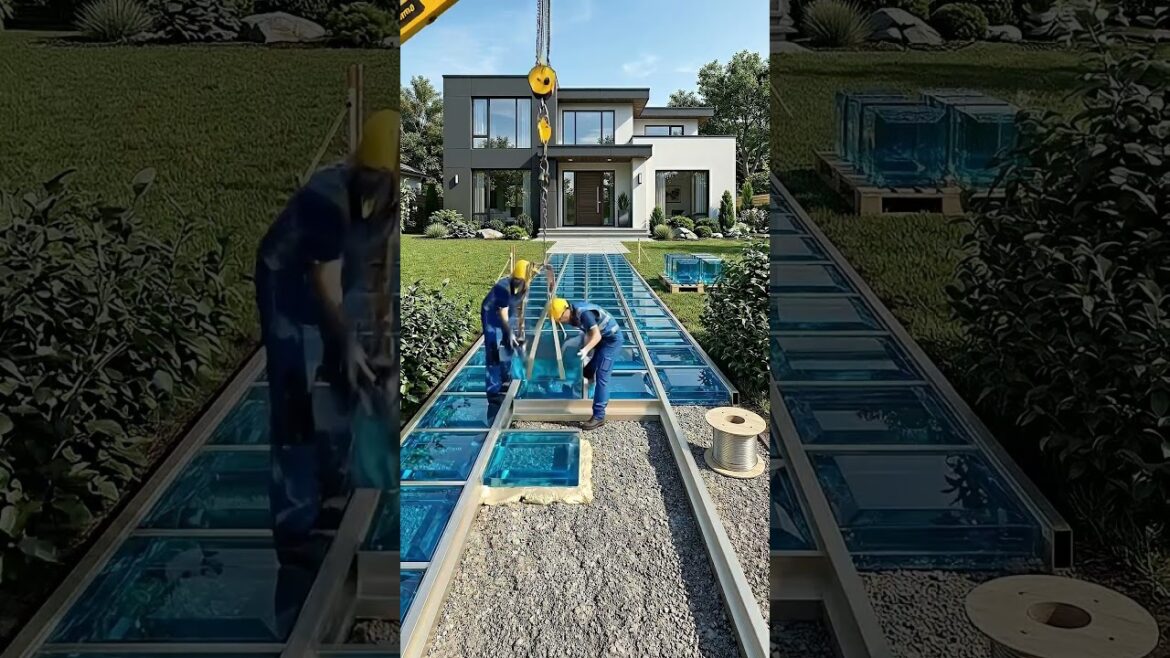 Modern Glass Walkway Installation Process #construction #diy Modern Glass Walkway Installation Process #construction #diy