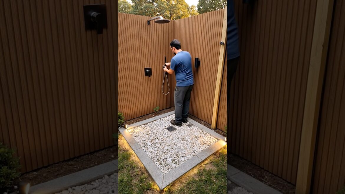 Messy Backyard Corner to Outdoor Shower Oasis