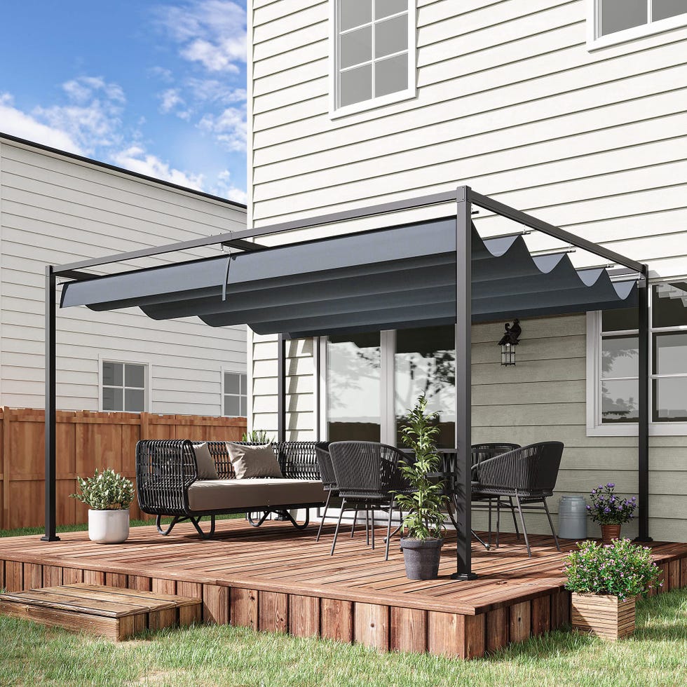 Outsunny 4 x 3m Metal Outdoor Pergola with Retractable Roof