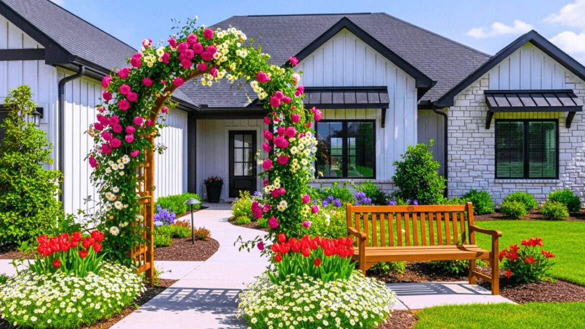 Beautiful Small Front Yard Design for Spring | Modern Garden Gates & Flower Arch Trends