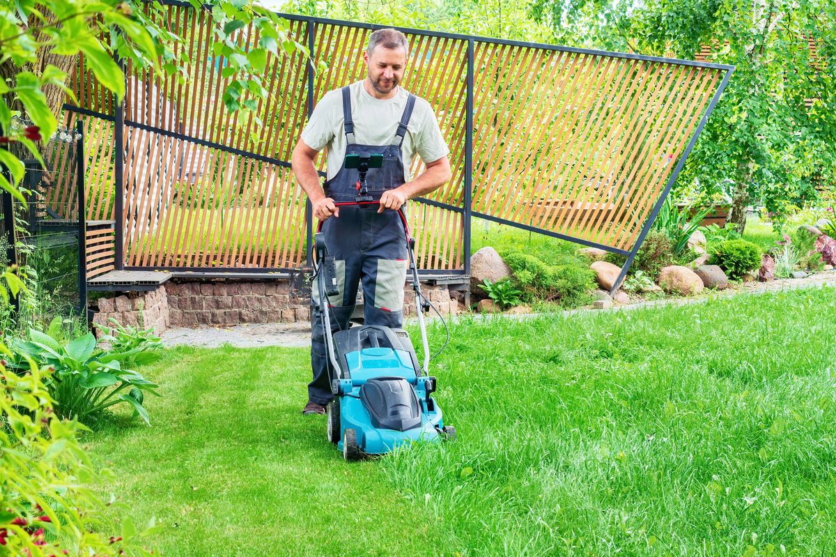 man mowing the grass