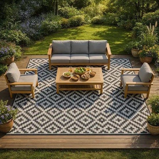 XL Waterproof Geometric Rug for Garden