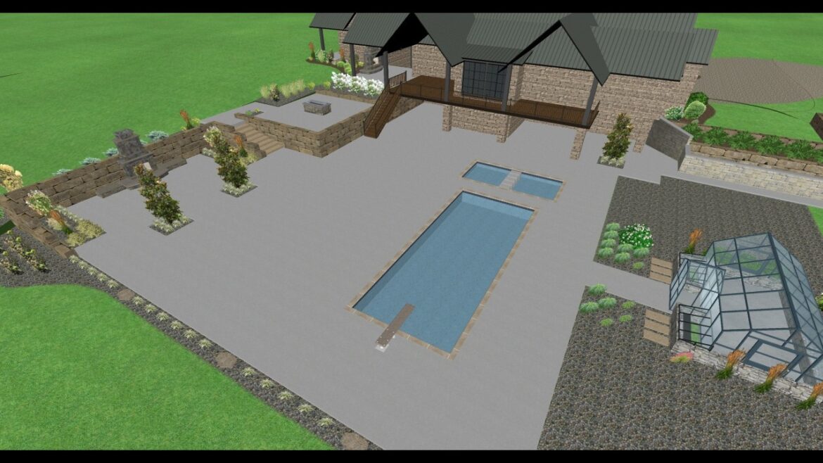 Large Backyard Landscape with Pool