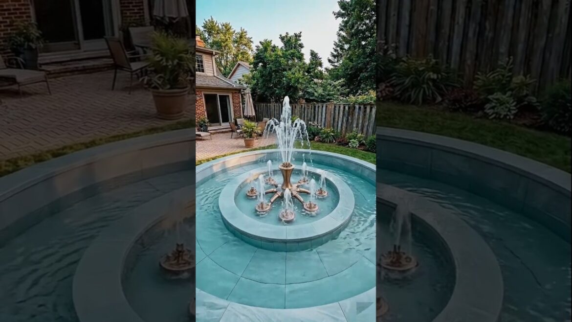 From Grass to Luxury Circle Pool with Fountain 😱  #pool  #poolconstruction