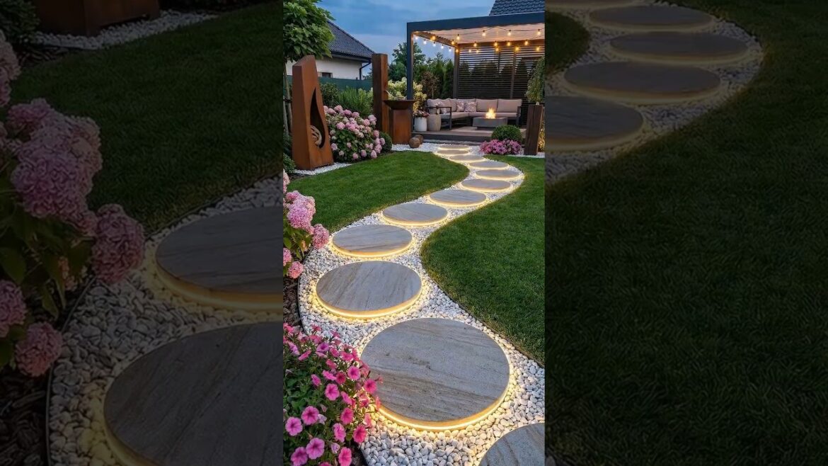 Luxury Garden Pathway with LED Lights | Stunning Backyard Design #gardendesign#backyarddesign#garden