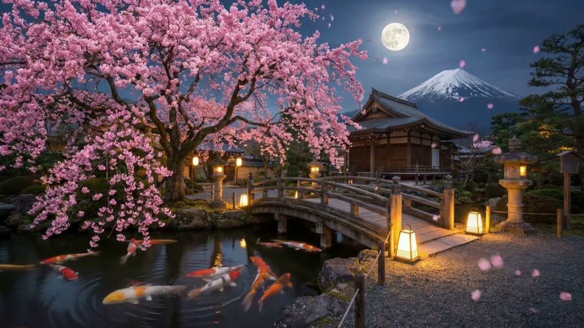 Japanese Koi Pond and Zen Garden - 4 Hour Loop - 4K - Ambient Music