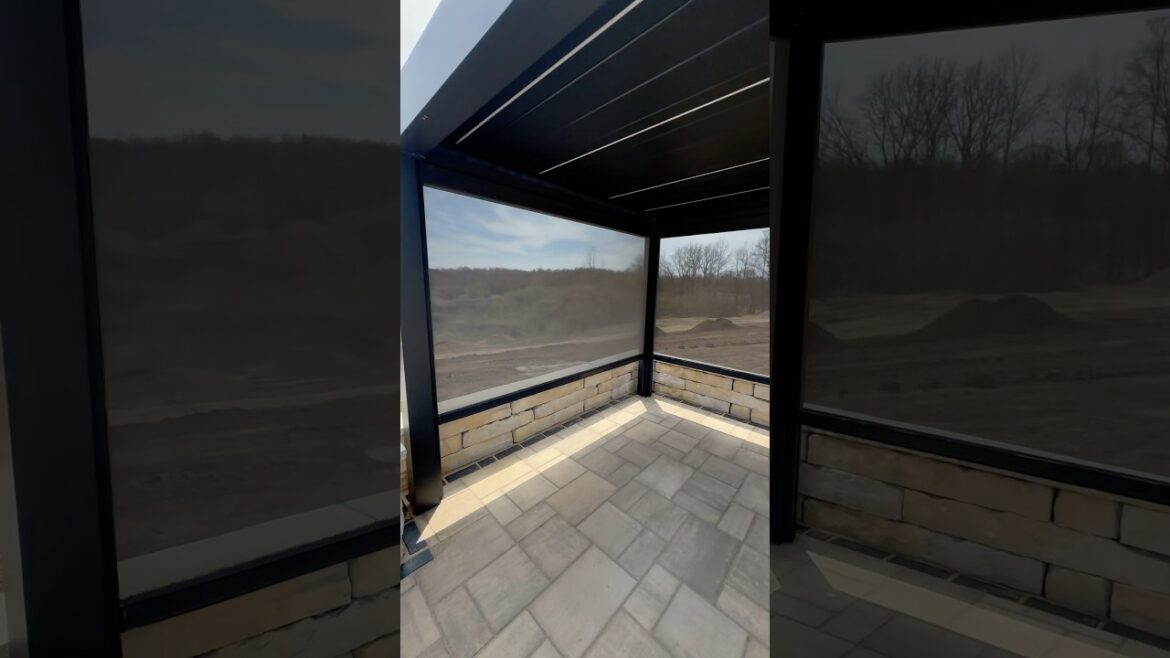 Pergolux with retractable screens #landscape #hardscape #pergola @pergolux #backyard #pool #work