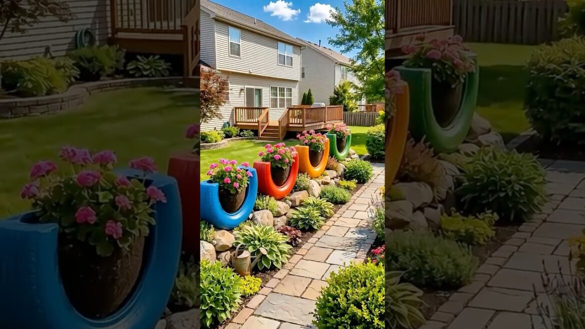 DIY Tire Planters Creative Garden Decoration Idea ๐น๐ฟ#shorts DIY Tire Planters Creative Garden Decoration Idea ๐น๐ฟ#shorts