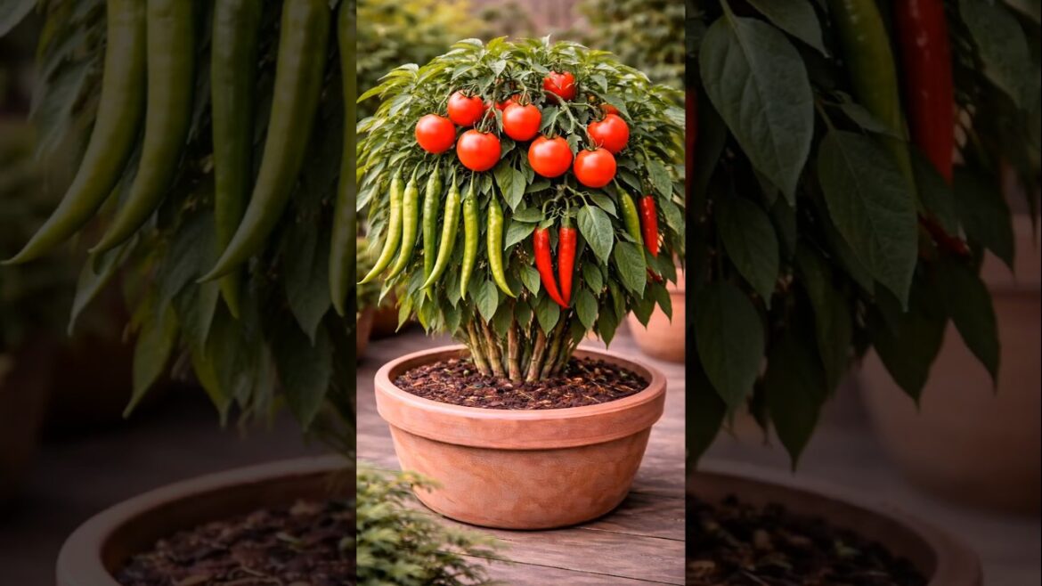 Grow Tomatoes & Chillies Together 🌶️🍅 | Amazing Pot Gardening Hack! #shorts