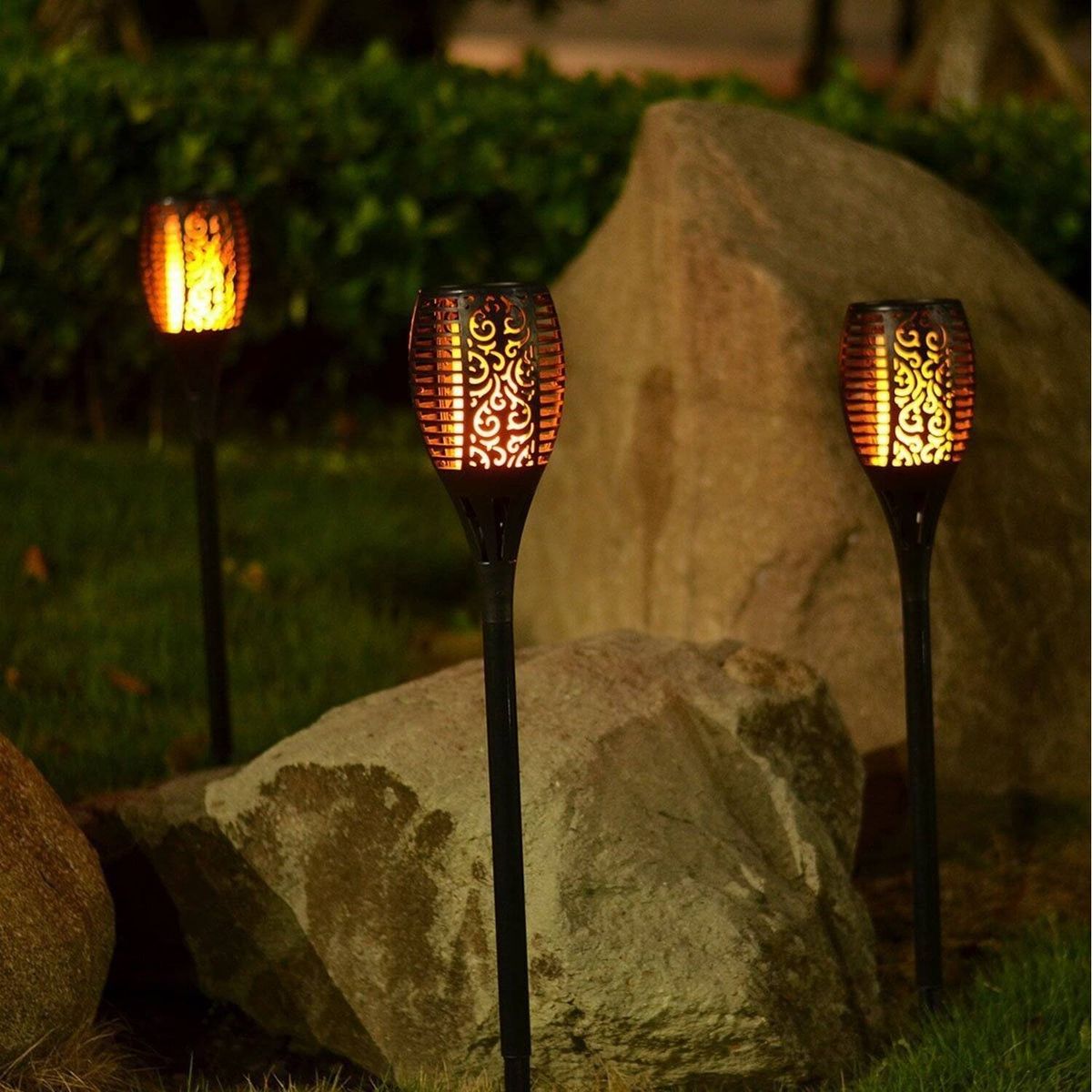 Another option is The Range's 96 LED Solar Power Flickering Flame Torch Stake Lights