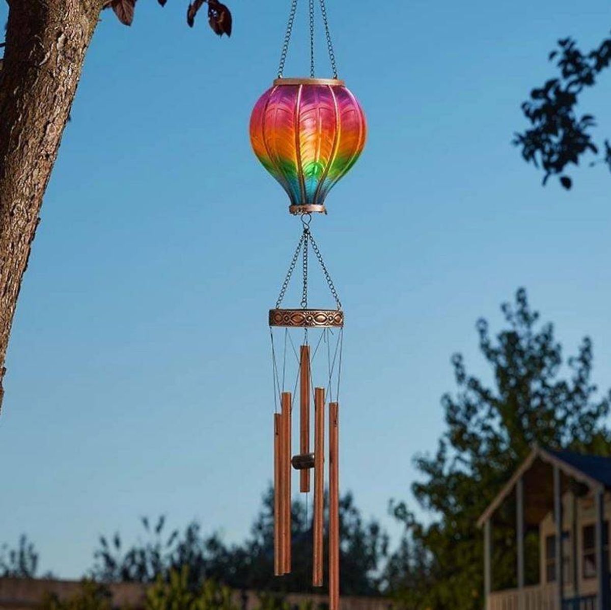 B&Q's similar Lunaria Hanging Solar Hot Air Balloon Wind Chime is available for £26.99