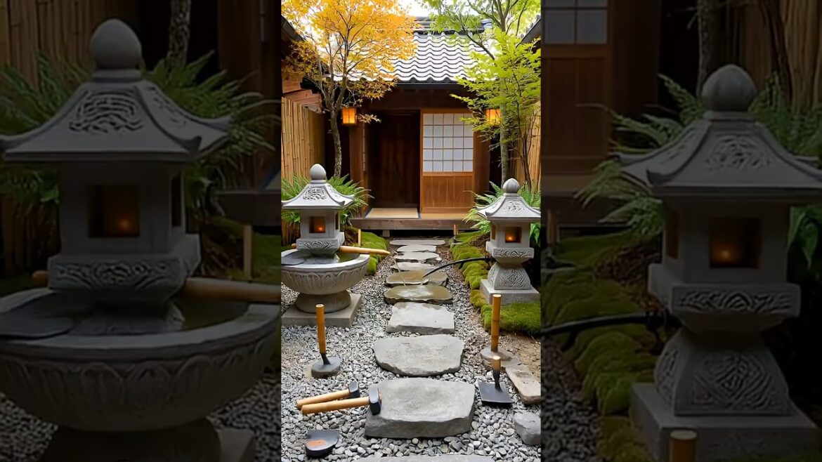 Japanese Garden Raking: The Art of Perfect Gravel #zengarden #satisfying #gardening #shorts