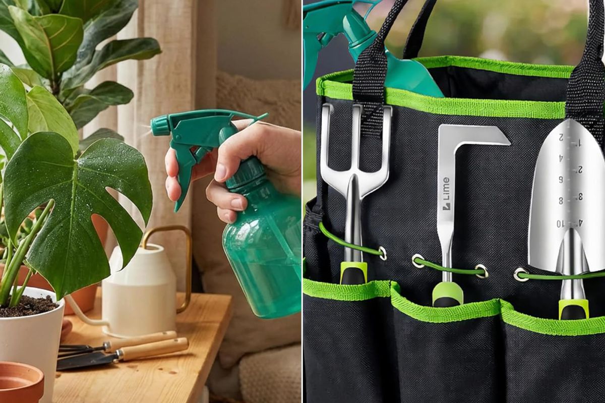 Split image of Heavy Duty Garden Tools Set with Large Storage Tote