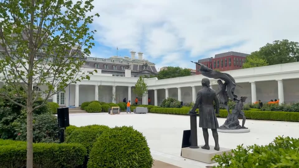 The newly renovated Rose Garden, among the areas visitors can tour this week, during the White House 2026 Spring Garden Tour on Saturday. - Riane Lumer/CNN