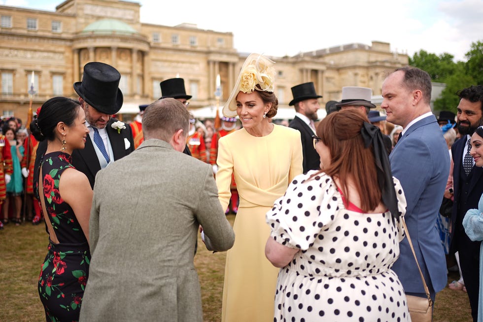 london, england may 20: catherine, princess of wales greets guests during a royal garden party at buckingham palace on may 20, 2025 in london, england. (photo by aaron chown wpa pool / getty images)