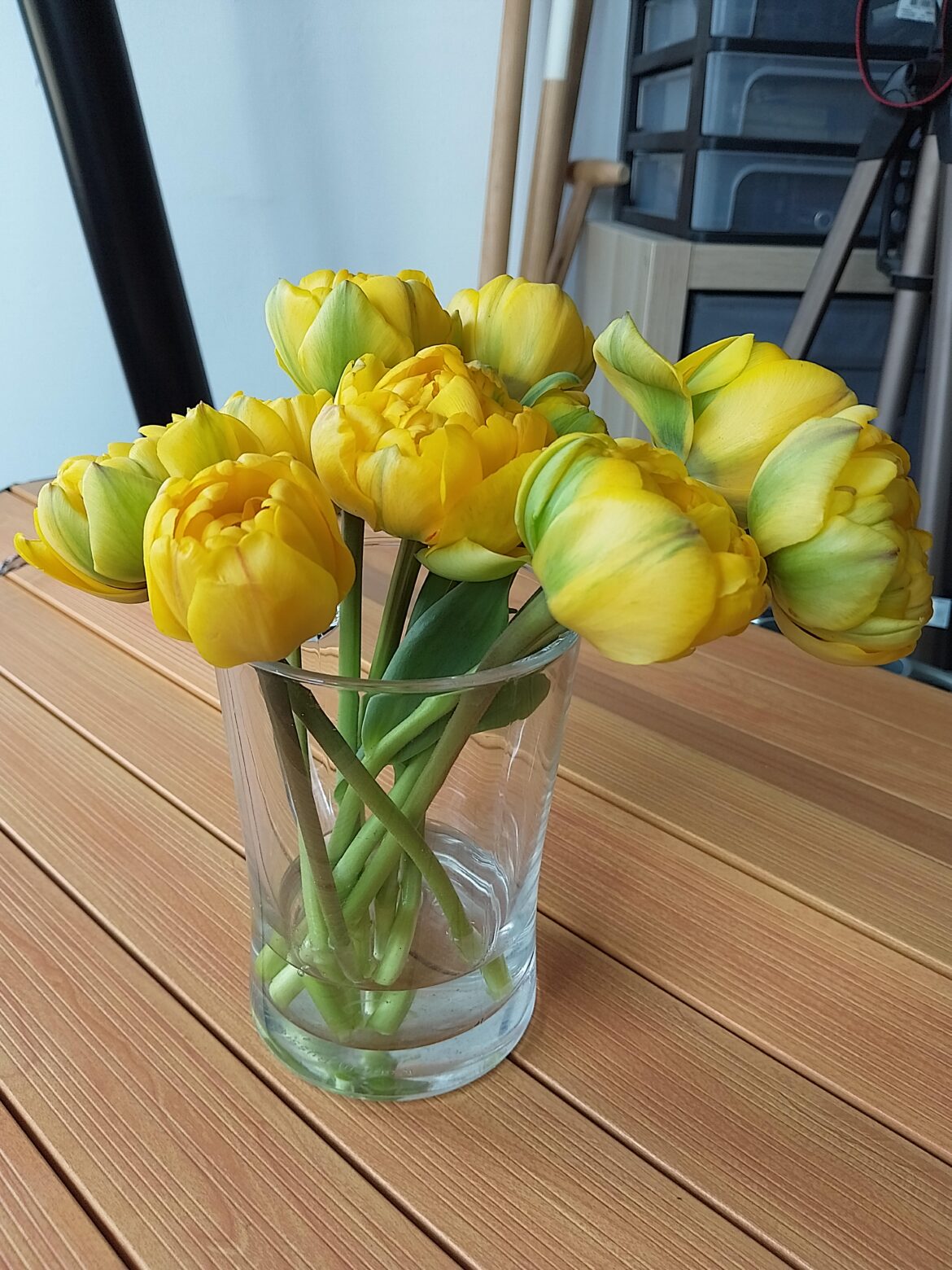Flowers with yellow and green colors in a vase