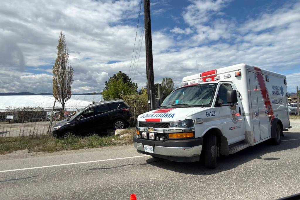Crash plants vehicle in front of Kelowna garden store A single-vehicle crash occurred in front of Art Knapp on Benvoulin Road just after 2 p.m. on Wednesday, April 29. (Yashvika Grover/Black Press Media)