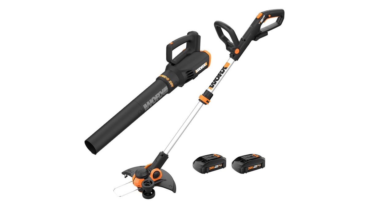 These two tools help you move leaves and mow weeds. 