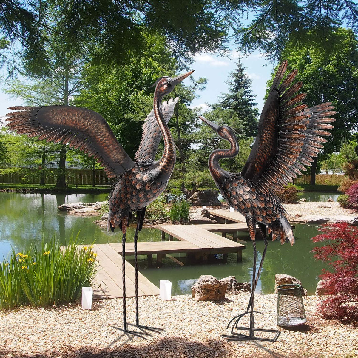 Red Barrel Studio&reg; Garden Statue Outdoor Metal Heron Crane Yard Art Sculpture for Lawn Patio Backyard Decoration,46 Inch (2-Pack) &amp; Reviews | Wayfair