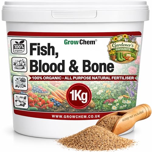 Grow Chem Fish, Blood &amp; Bone Fertiliser (1kg Bucket) Multi-Purpose &ndash; Organic Fertiliser for Plants &amp; Lawns &ndash; Nutrient-Packed Plant Food and Soil Activator for Strong Healthy Produce, Flowers &amp; Lawns