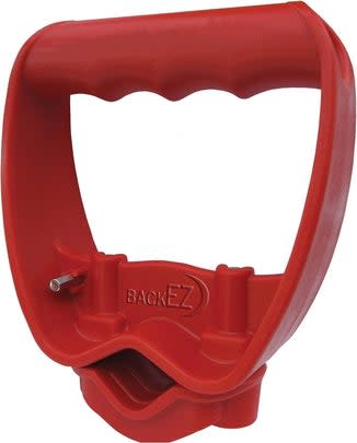 An ergonomic handle attachment to make sweeping, shoveling, and raking less strenuous