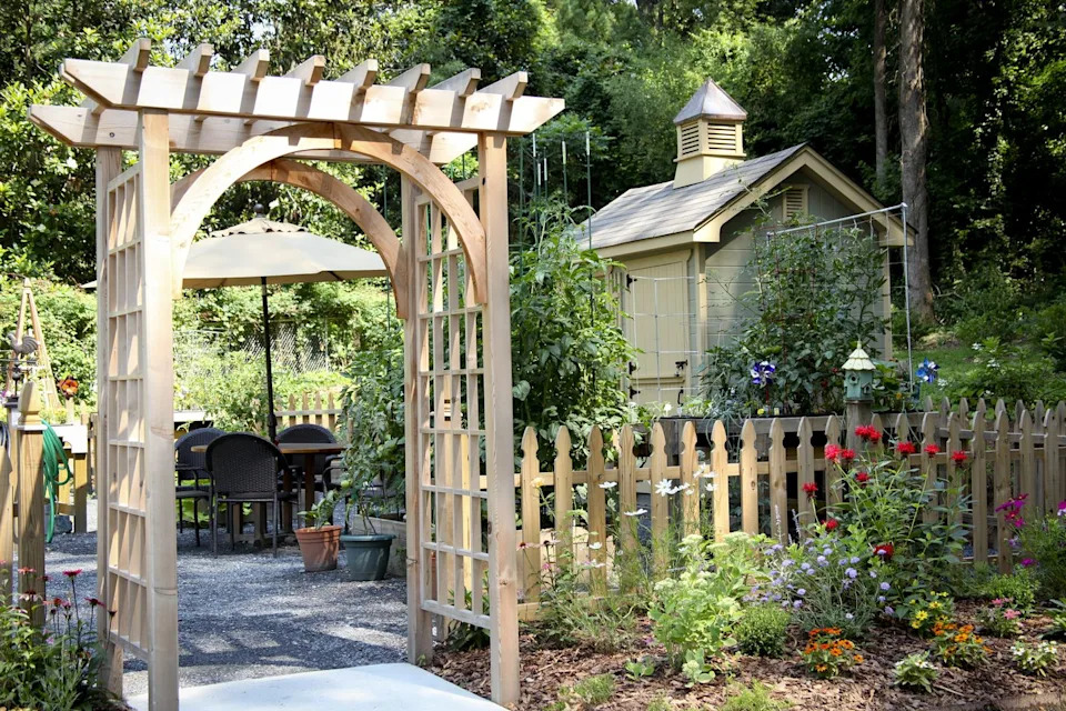 garden entrance and potting shed