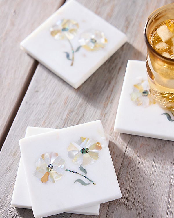 Floral Inlay Marble Coasters