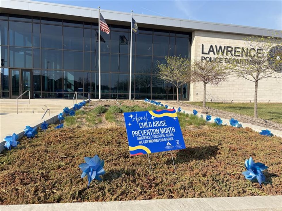 Spring often brings colorful yard displays, but one outside the Lawrence Police Department...