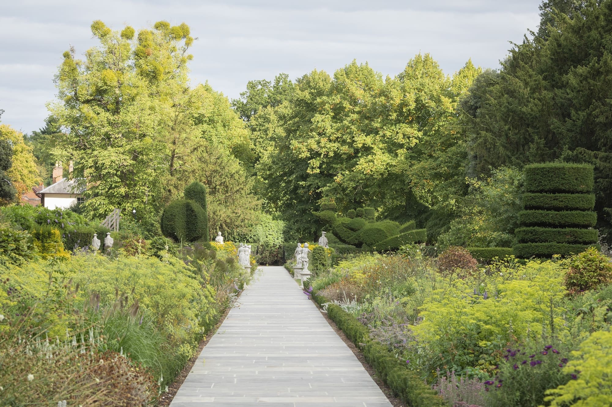 Cliveden National Trust Long borders with clipped topiary