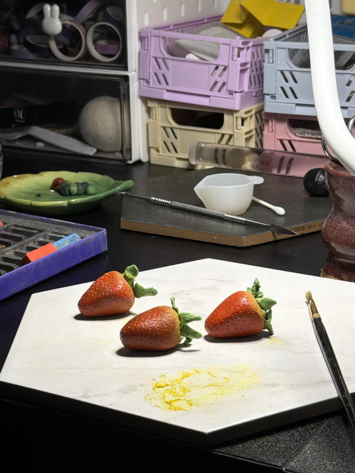 Made some fake strawberries to see if birds will stay away from the real ones..