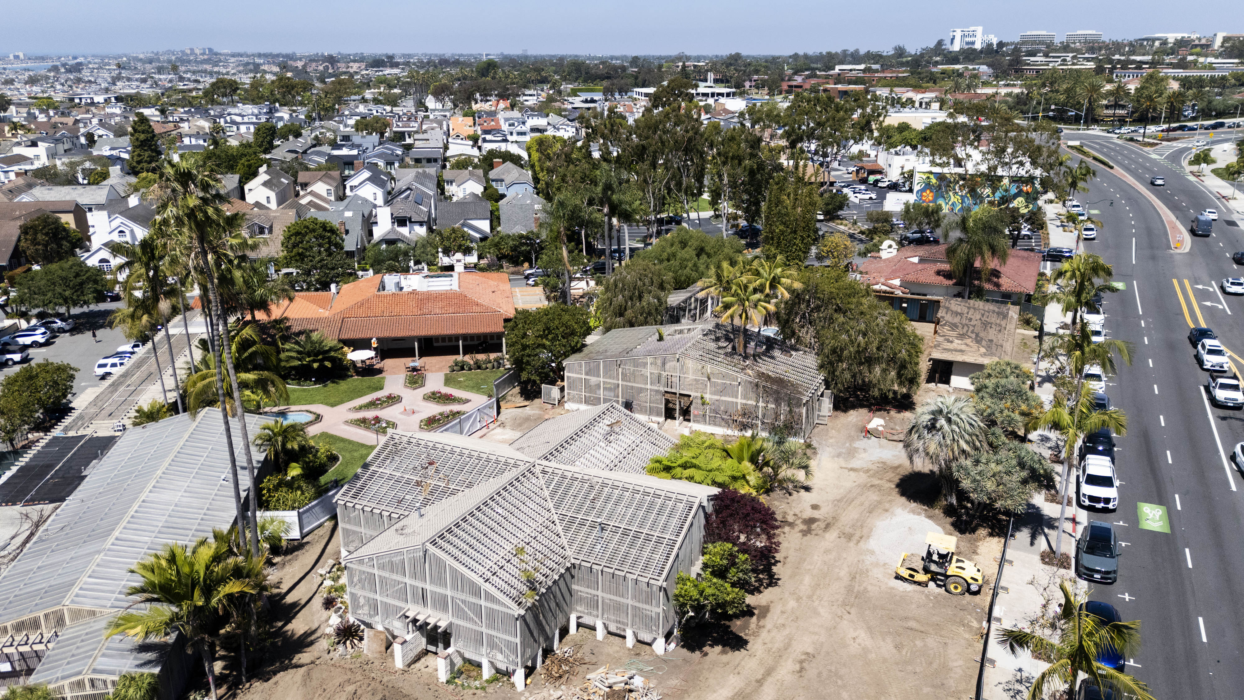 Construction continues along PCH, right, at Sherman Library & Gardens...