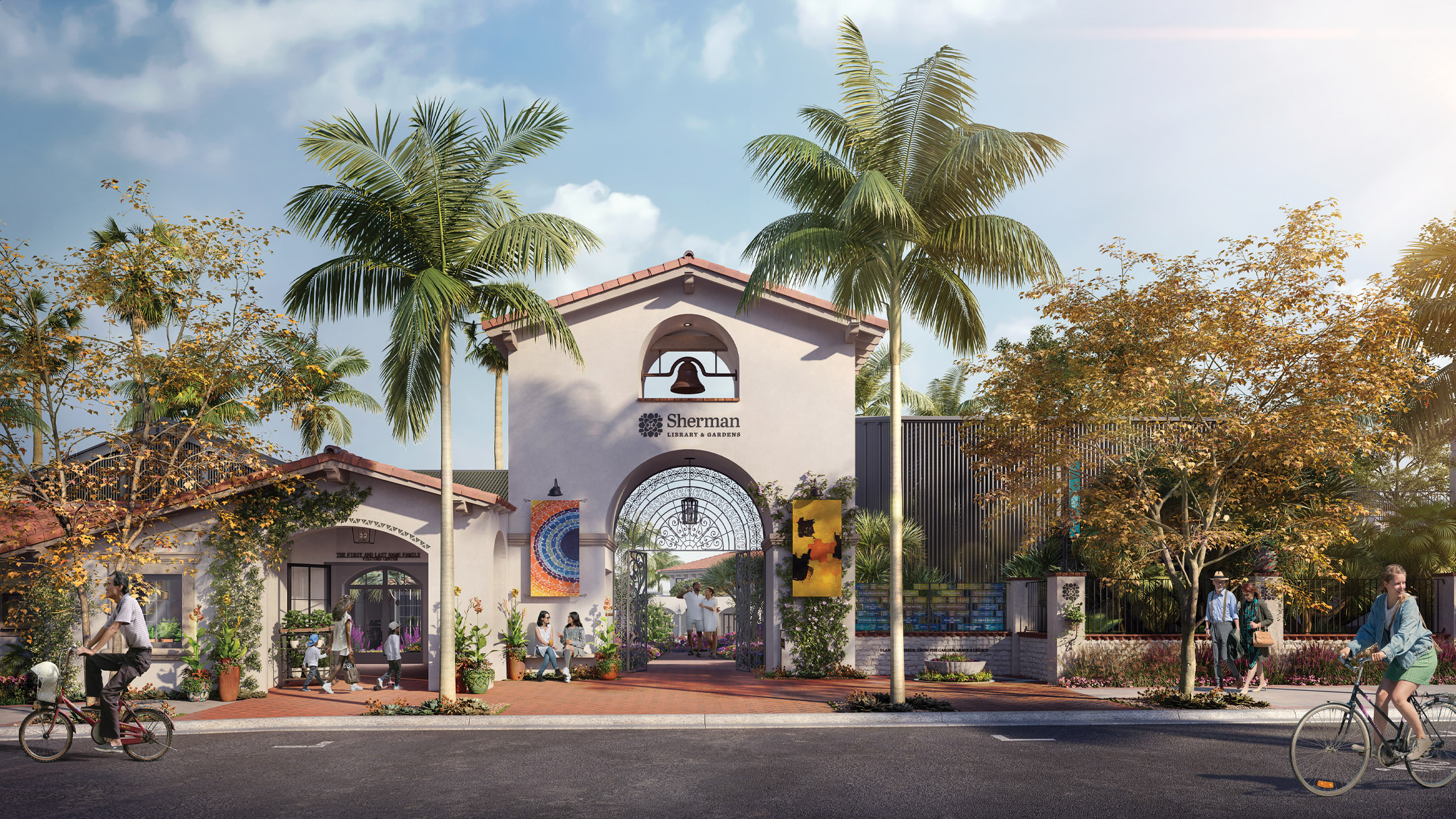 The Visitor Center and Bell Tower Entrance at Sherman Library...