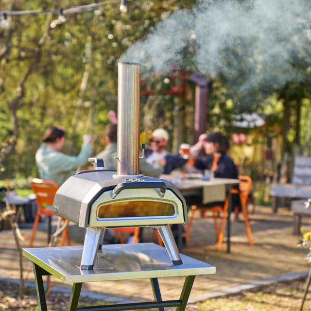 Pizza oven on outdoor table