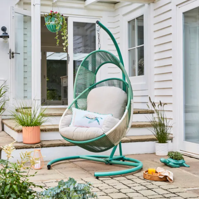 Blue hanging egg chair