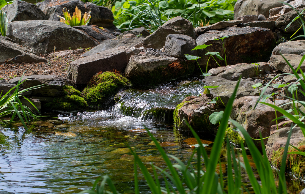 Rocks and a small waterfall.