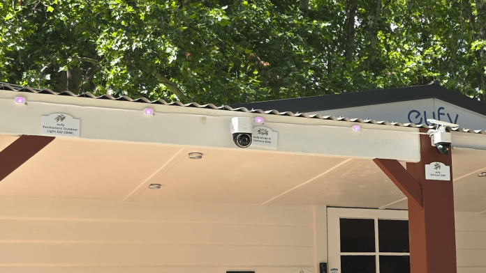 Mini RGB lights lining the top of the roofline.