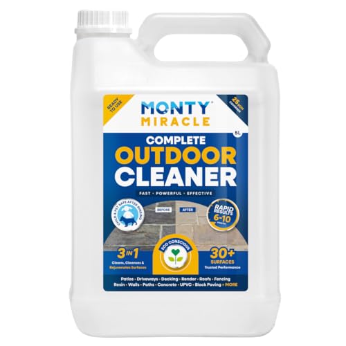 Monty Miracle&reg; Outdoor Cleaner, 5 Litre. Clean &amp; Rejuvenate Your Patio, Decking, Fencing, Paths, Driveway, Render &amp; More - Results in 6-10 Minutes! Slip Free