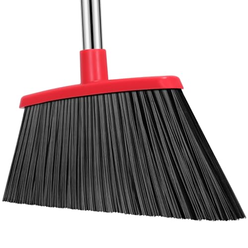 Heavy Duty Broom, 55 Inch Long Handle Outdoor Large Angle Brooms, Commercial Broom for Sweeping Indoor, for Home Garage Kitchen Office Courtyard Lobby Patio Lawn Concrete, Black Red