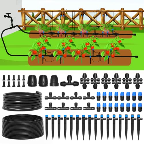 Mixc 230ft Quick-Connect Drip Irrigation System Kit, Automatic Garden Watering System With 1/4" &amp; 1/2" Fast-Lock Tubing - Adjustable Nozzles &amp; Sprinklers for Garden, Greenhouse, Lawn, Potted Plants
